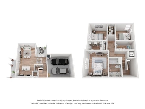 Floor plan for 3 beds, 2.5 baths, 1300 sqft